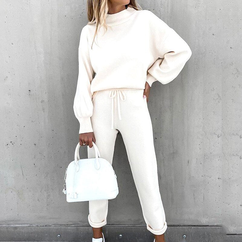 Women Tracksuit Two Pieces Casual Long Sleeve Pullover Outfits High Waist Bandage Pants Oversized Hoodies
