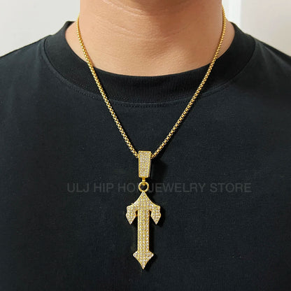 Iced Out Cross Sword Necklaces with 12mm Cuban Chain Pendant