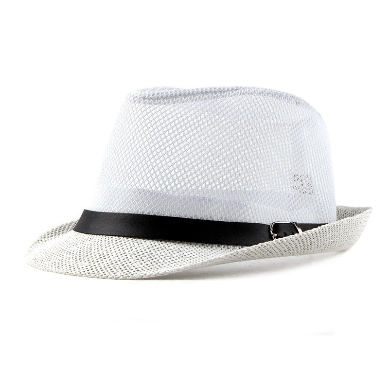 Summer Cool Fedora Men Retro Cool Straw Bowler Hat Breathable Paper Vintage Hat for Men Summer Solid Fedoras Top Hat Cap