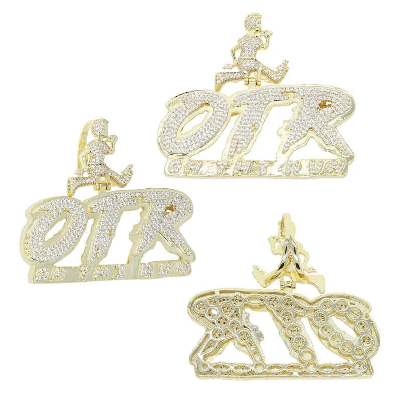 OTR Letters Pendant Necklace Iced Out Bling CZ Stones Fashion Jewelry