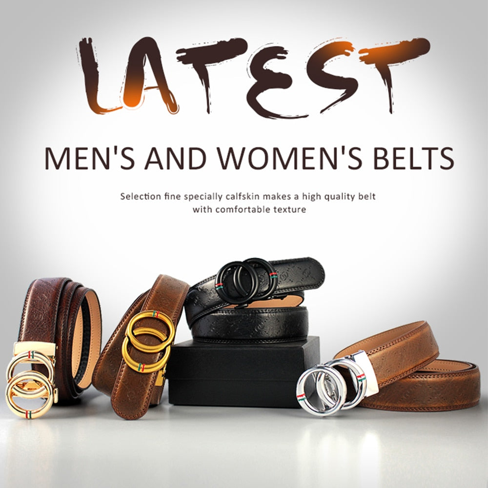 Classic Retro Genuine Leather Automatic Belts Double Loop Round Buckle Belts For Men Women Gifts