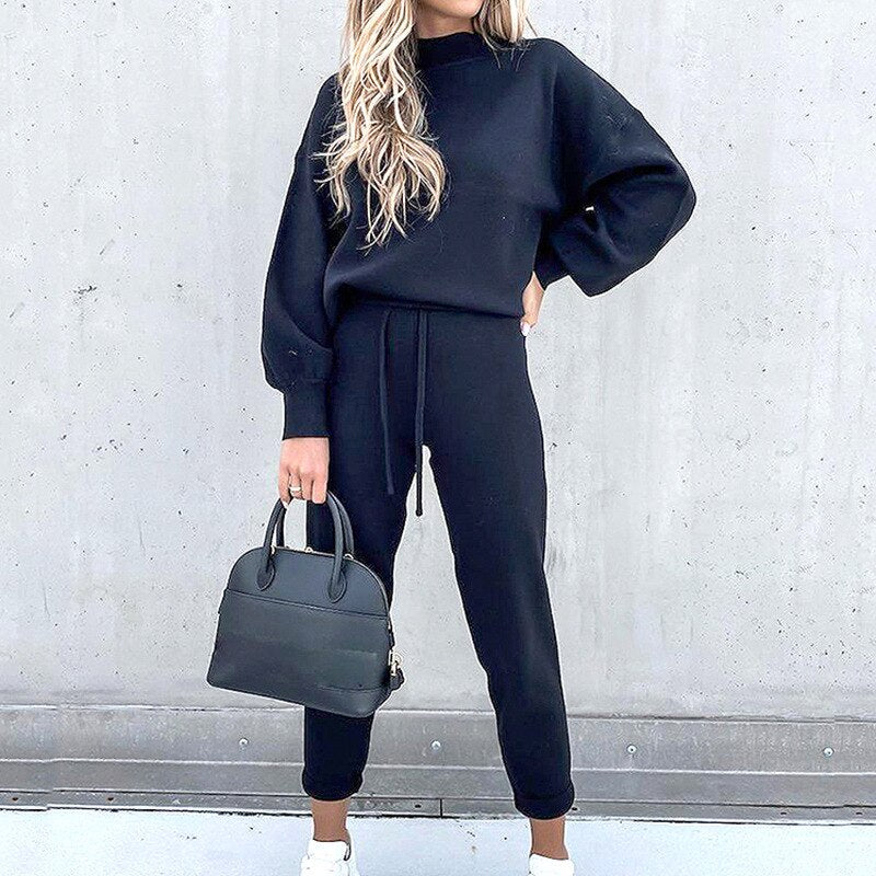 Women Tracksuit Two Pieces Casual Long Sleeve Pullover Outfits High Waist Bandage Pants Oversized Hoodies