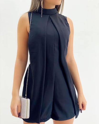 Jumpsuit Women 2023 Spring Fashion Plain Patchwork Sleeveless Casual O-Neck Plain Daily Above Knee Romper