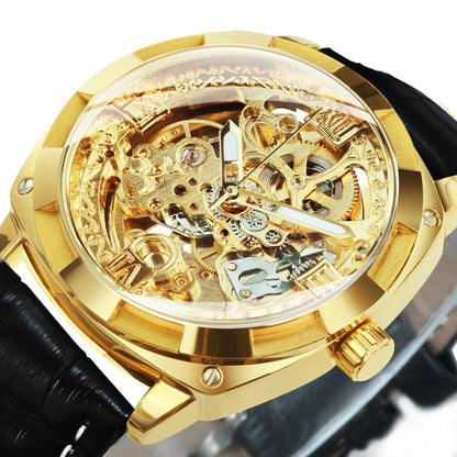 Transparent Skeleton Watch for Men Mechanical Automatic Mens Watches Top Brand Luxury Design Fashion Engraving