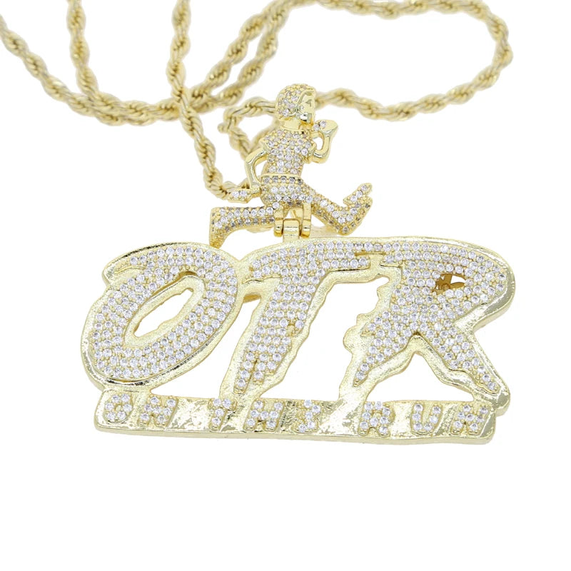 OTR Letters Pendant Necklace Iced Out Bling CZ Stones Fashion Jewelry