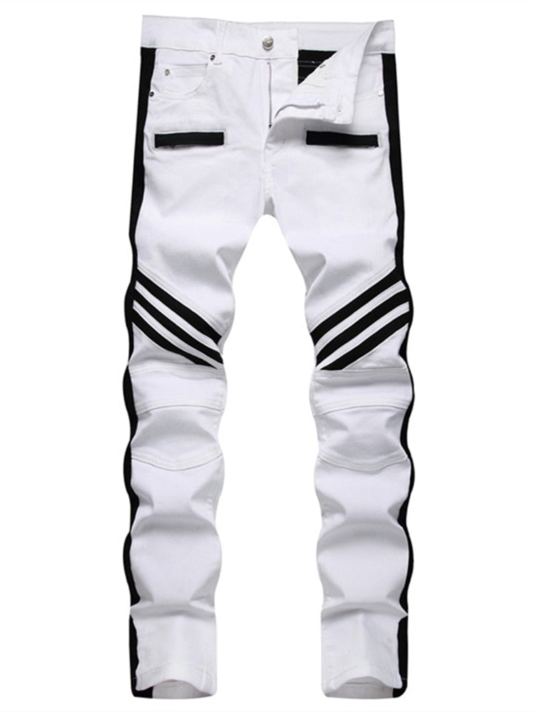 Autumn Winter White Camouflage Patchwork Jeans Mid-Waist Slim Stretch Hip Hop Pants Street Casual Wear