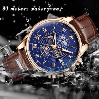Top Brand Luxury Casual Leather Quartz Watch Business Clock Male Sport Waterproof Date Chronograph