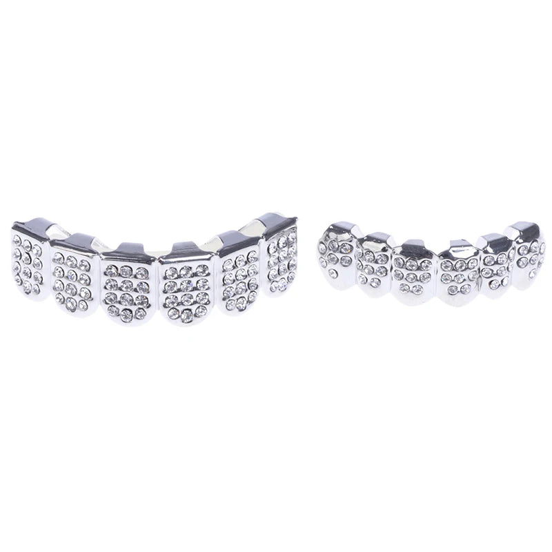 1pcs/1set Fshion Gold/silver Teeth Top Bottom Men Women Diamond Jewelry Stylish And Luxury Gift