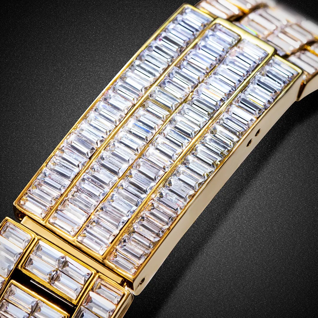 High End Luxury Watches For Men Fashion Hip Hop Diamond Quartz Watch Top Brand Iced Out Bling Crystal Waterproof Male Clock Gift