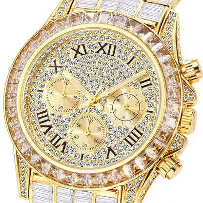 Fashion Luxury 18K Gold Watch For Men Iced Out Waterproof Wrist Watches Full Diamond Clocks Male Gift Reloj Hombre