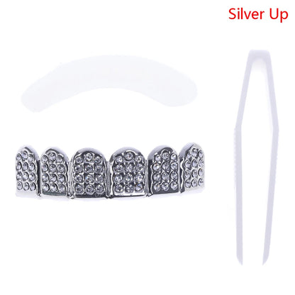 1pcs/1set Fshion Gold/silver Teeth Top Bottom Men Women Diamond Jewelry Stylish And Luxury Gift