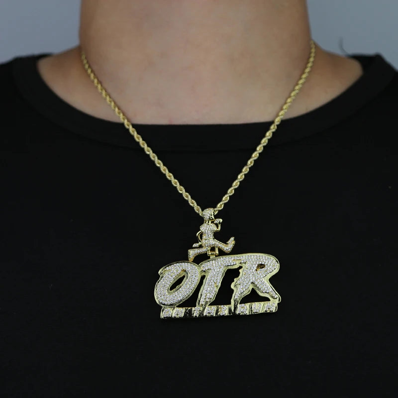 OTR Letters Pendant Necklace Iced Out Bling CZ Stones Fashion Jewelry