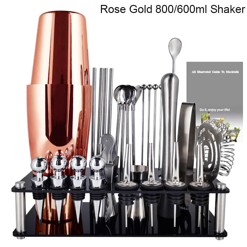 Cocktail Shaker Set with Stainless Steel Rotating Stand, Bar Tool for Gift, Experience for Drink Mixing