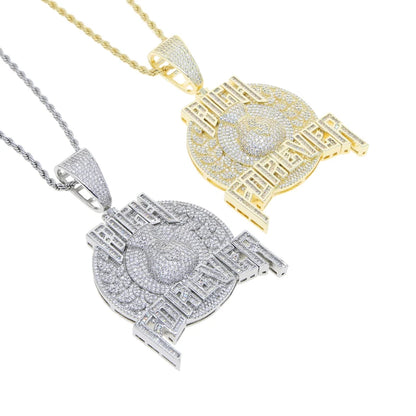 Bling Cz Letter Iced Out Prong Setting Rich Forever Pendant Necklace for Men Gold Color Hip Hop Jewelry