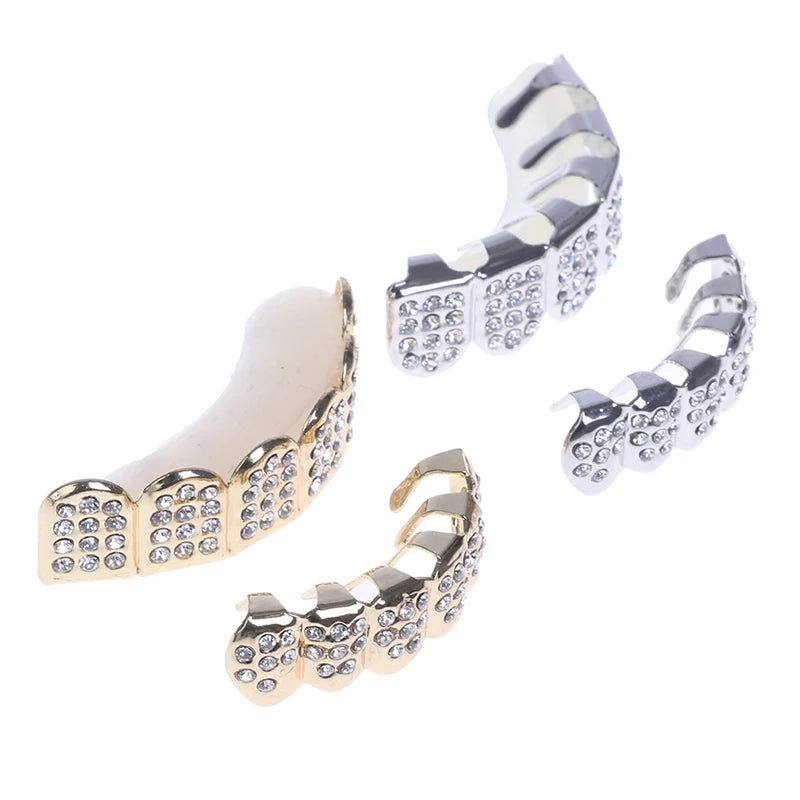 1pcs/1set Fshion Gold/silver Teeth Top Bottom Men Women Diamond Jewelry Stylish And Luxury Gift