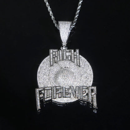 Bling Cz Letter Iced Out Prong Setting Rich Forever Pendant Necklace for Men Gold Color Hip Hop Jewelry