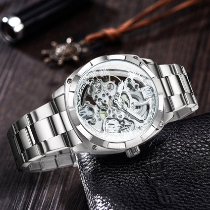 Transparent Skeleton Watch for Men Mechanical Automatic Mens Watches Top Brand Luxury Design Fashion Engraving