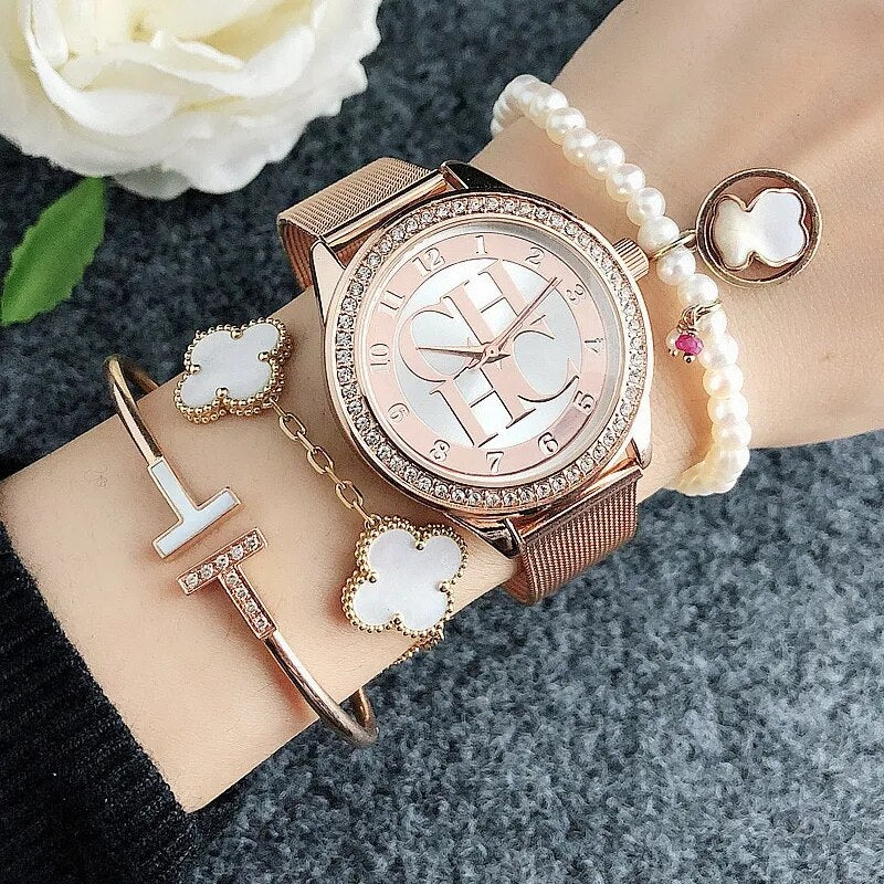 Fashion Women Luxury Diamond Watches Bracelet Ladies Quartz Watch Rose Gold Womens Wristwatch Shiny Crystal 2023