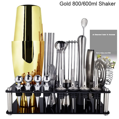 Cocktail Shaker Set with Stainless Steel Rotating Stand, Bar Tool for Gift, Experience for Drink Mixing