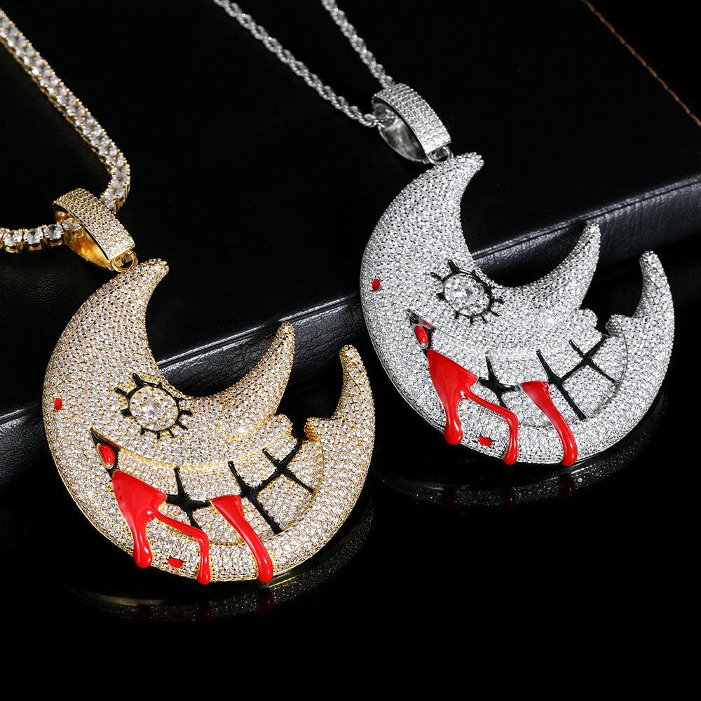 Fashion Men Hip Hop Moon Pendant Necklace Crystal Cuban Chain Hip Hop Iced Out Bling Necklaces Fashion Charm Jewelry