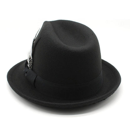 Fedoras Cap For Women And Men British Cup Hat Small Brim 4.5cm Cotton Simulation Of Feather Decoration LM0098
