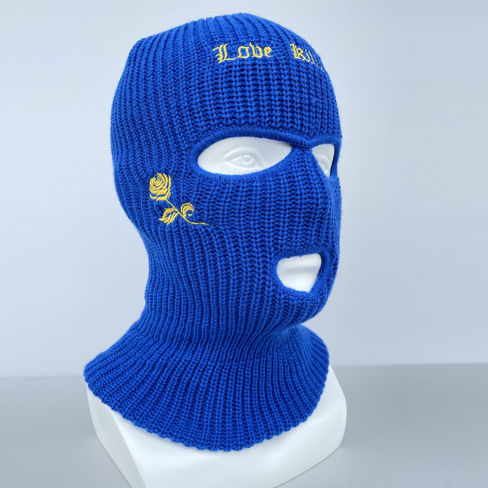 Embroidery 3 Hole Ski Mask Knit Full Face Cover Winter Uzi Balaclava Cap Men Women Windproof Hat