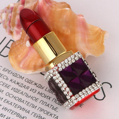 New Diamond Lipstick Lighter Butane Gas Inflatable Women's Pink Water Diamond Portable Lighter High end Creative Women's Gift