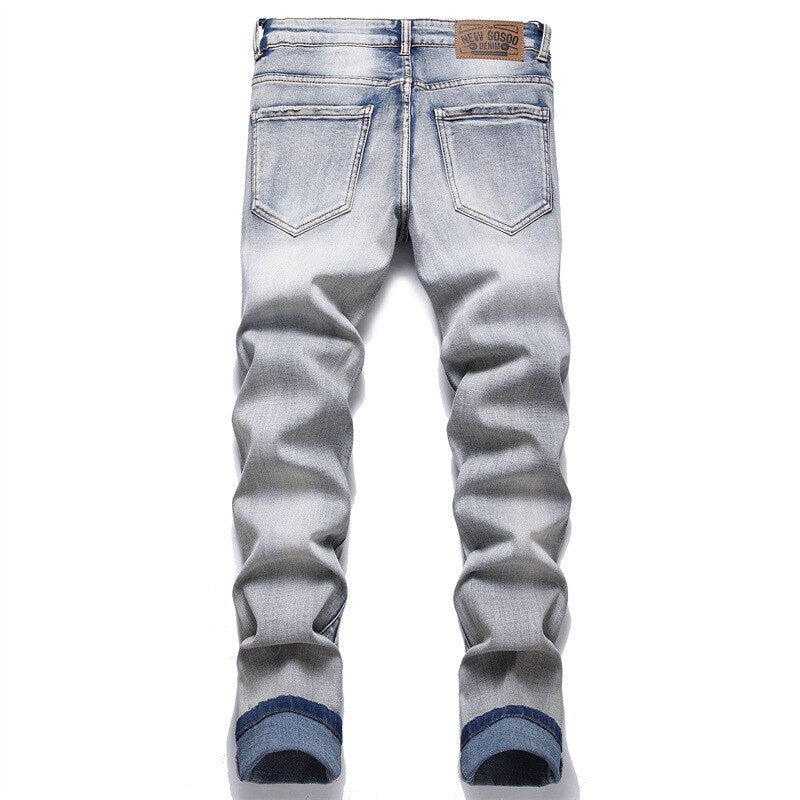 New Jeans Fashion Stick Fabric Mid-Waist Slim Slacks Hip Hop Biker