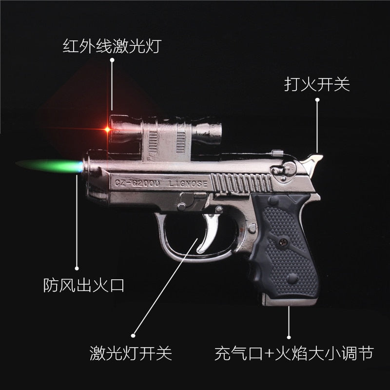 Toy Gun Mini Infrared Light Windproof Lighter Creative Red Light Indication Inflatable Green Fire Memorial M75