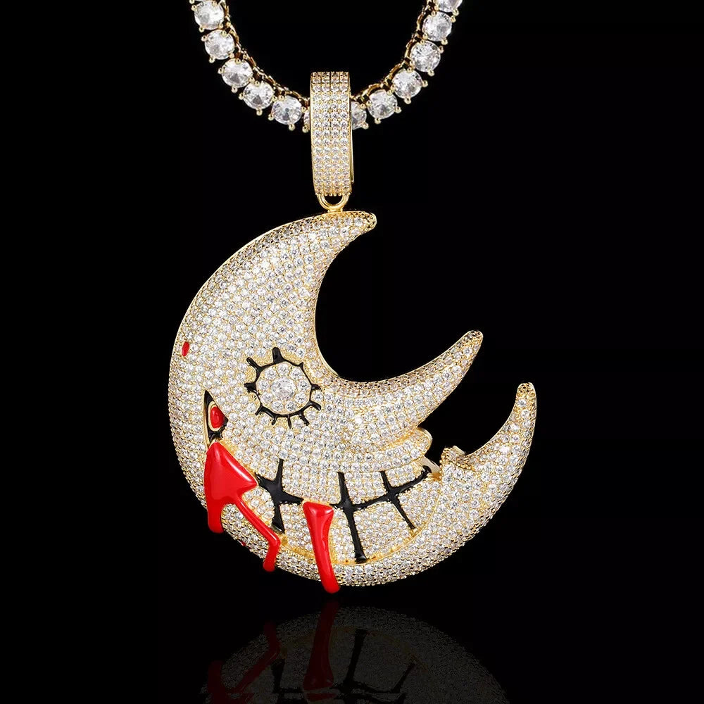 Fashion Men Hip Hop Moon Pendant Necklace Crystal Cuban Chain Hip Hop Iced Out Bling Necklaces Fashion Charm Jewelry