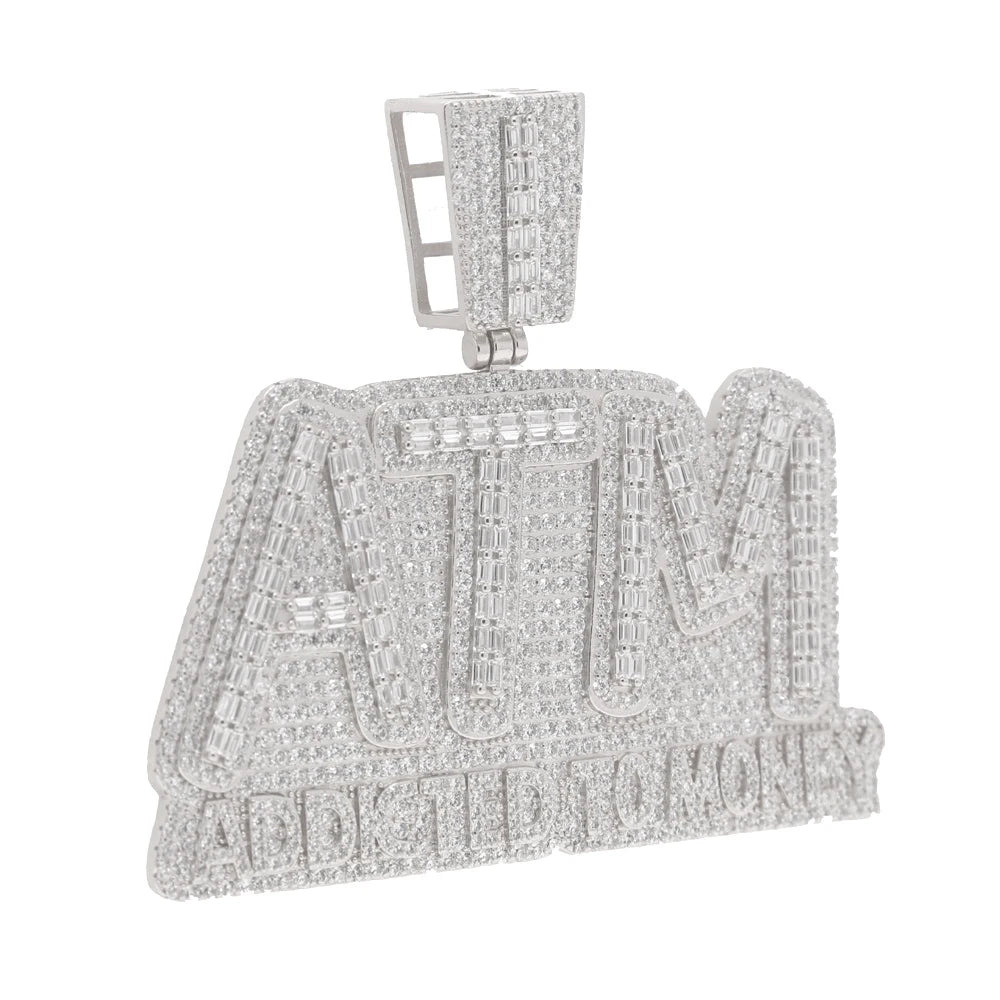 CZ Letters ATM Addicted To Money Pendant Necklace 2 Colors Cubicz Zircon