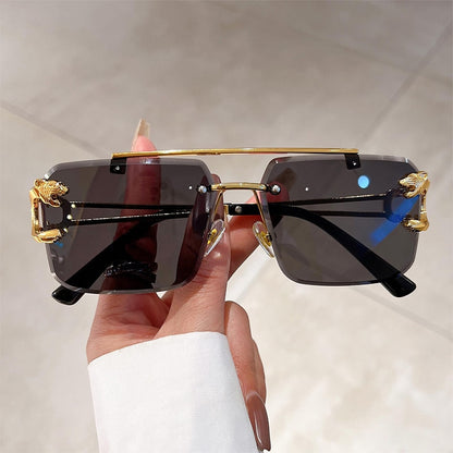 Vintage Rimless Sunglasses Women Fashion Oversized Square Shades Eyewear New Double Bridge Gradient UV400 Sun Glasses