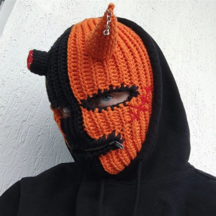 Halloween Balaclava Devil Horn Hat Warm Cowhorn Hat Full Face Cover Ski Mask Hat Windproof  Hat For Outdoor Sport