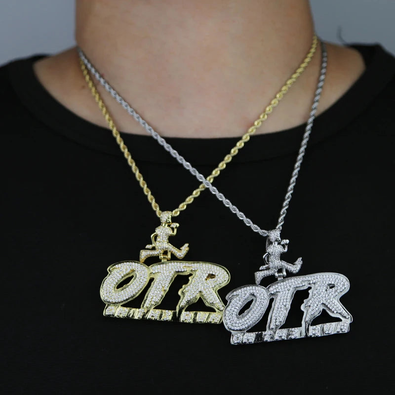 OTR Letters Pendant Necklace Iced Out Bling CZ Stones Fashion Jewelry