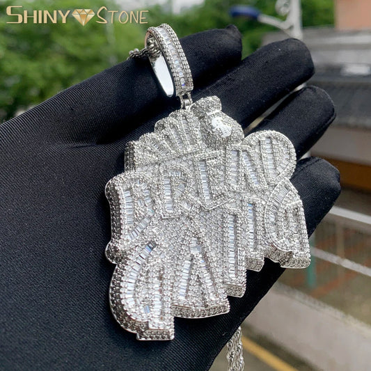 Letters Necklace For Men Bling Micro Pave 5A CZ Cubic Zirconia Money Bag Pendant Iced Out