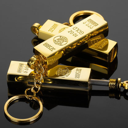 Gold Bar Ten Thousand Matches Creative Portable Pendant Refillable Metal Kerosene Lighter Multi-Functional Keychain