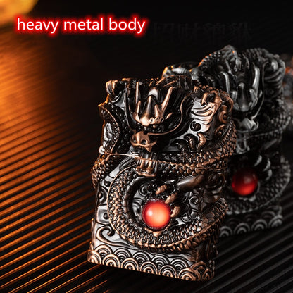 2023 New Creative High-end Heavy Armored Dragon Metal Relief Grinding Wheel Kerosene Lighter Cigarette Accessories Tool Gift