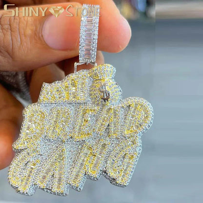 Letters Necklace For Men Bling Micro Pave 5A CZ Cubic Zirconia Money Bag Pendant Iced Out