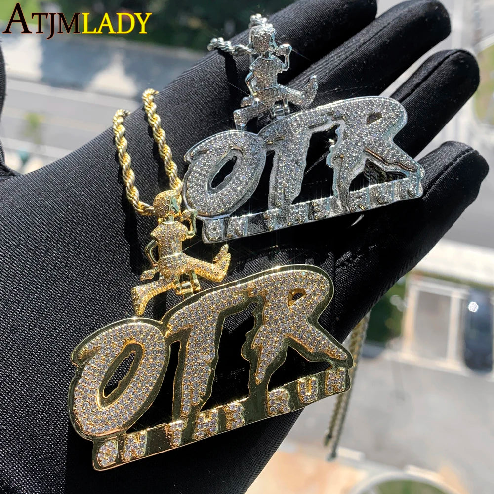 OTR Letters Pendant Necklace Iced Out Bling CZ Stones Fashion Jewelry