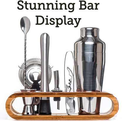 Cocktail Bar set Mixology Bartender Kit: 10-Piece Bar Tool Set with Stylish Bamboo Stand