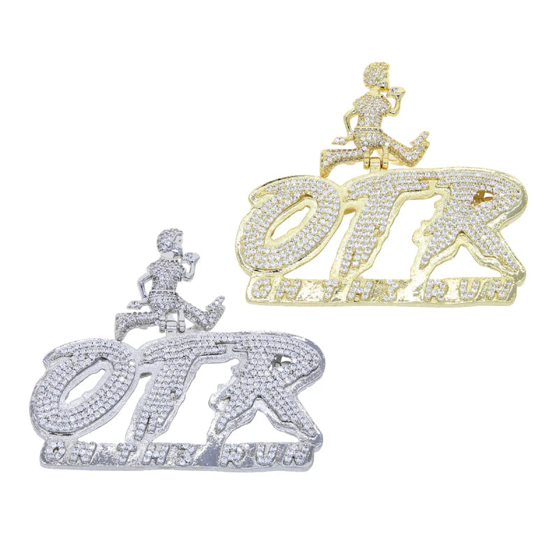 OTR Letters Pendant Necklace Iced Out Bling CZ Stones Fashion Jewelry