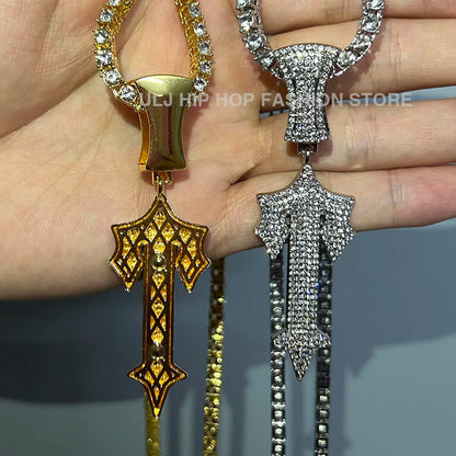 Iced Out Cross Sword Necklaces with 12mm Cuban Chain Pendant