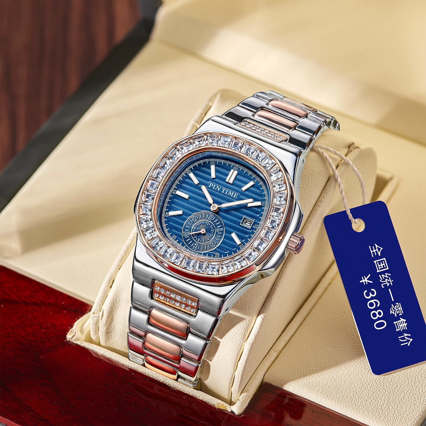 Men's Watches Stainless Steel Strap Fashion Quartz Wristwatch Waterproof 30M Shiny Zircon Case Business Male Clock Reloj