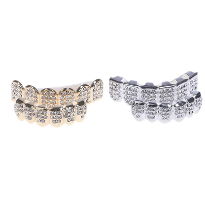 1pcs/1set Fshion Gold/silver Teeth Top Bottom Men Women Diamond Jewelry Stylish And Luxury Gift