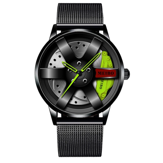 Fashion Mens Car Wheel Watches Luxury Stainless Steel Waterproof Watch for Men Quartz Wrist Watches Male Clock
