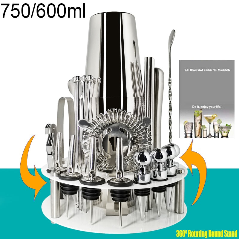 Cocktail Shaker Set with Stainless Steel Rotating Stand, Bar Tool for Gift, Experience for Drink Mixing