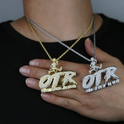 OTR Letters Pendant Necklace Iced Out Bling CZ Stones Fashion Jewelry