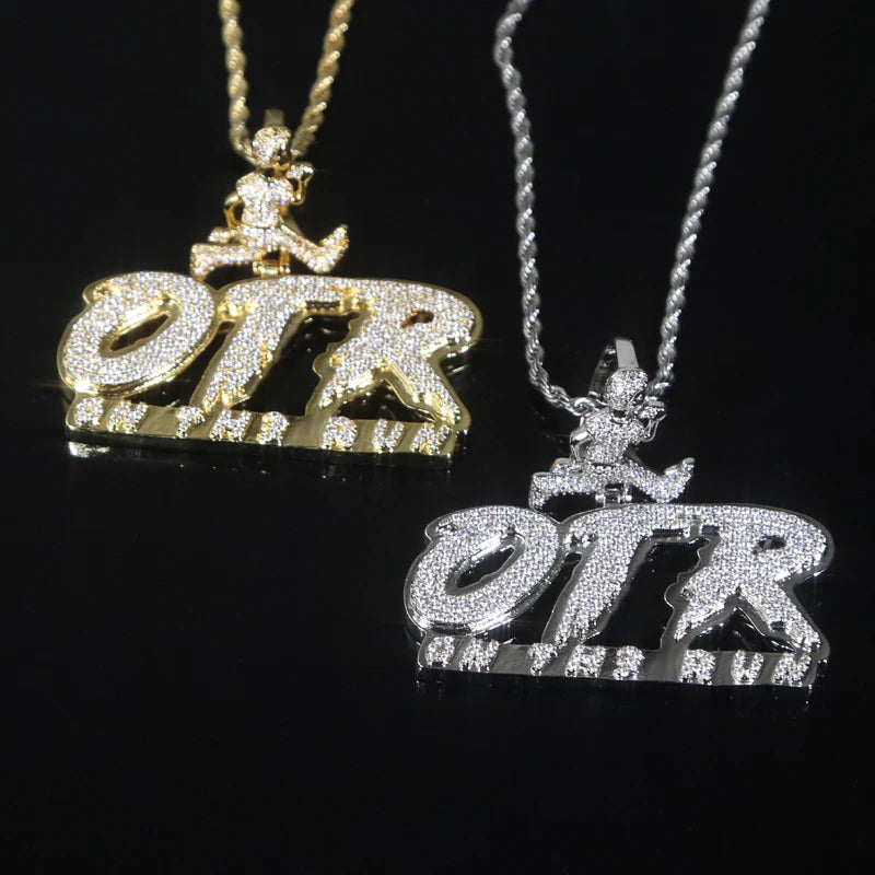 OTR Letters Pendant Necklace Iced Out Bling CZ Stones Fashion Jewelry