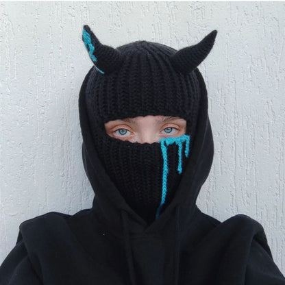 Halloween Balaclava Devil Horn Hat Warm Cowhorn Hat Full Face Cover Ski Mask Hat Windproof  Hat For Outdoor Sport