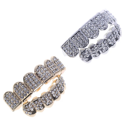 1pcs/1set Fshion Gold/silver Teeth Top Bottom Men Women Diamond Jewelry Stylish And Luxury Gift